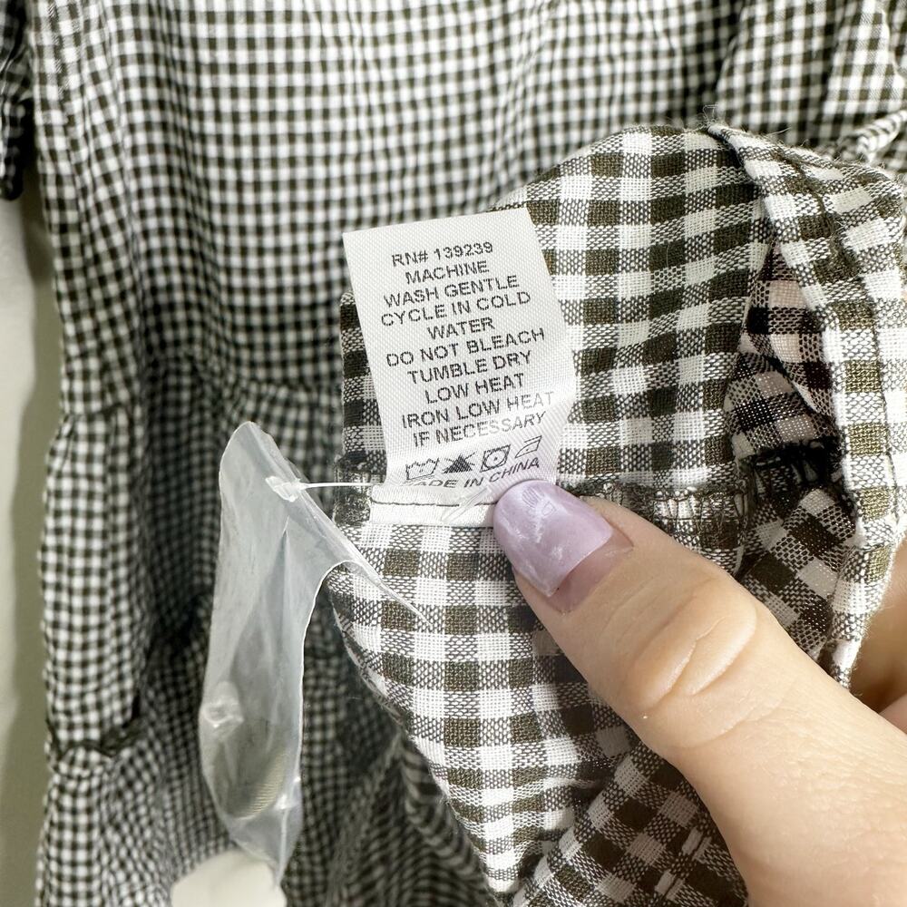 Tuckernuck Pomander Place Green Gingham Linen Puff Sleeve Mini Dress XS NEW - Picture 8 of 8